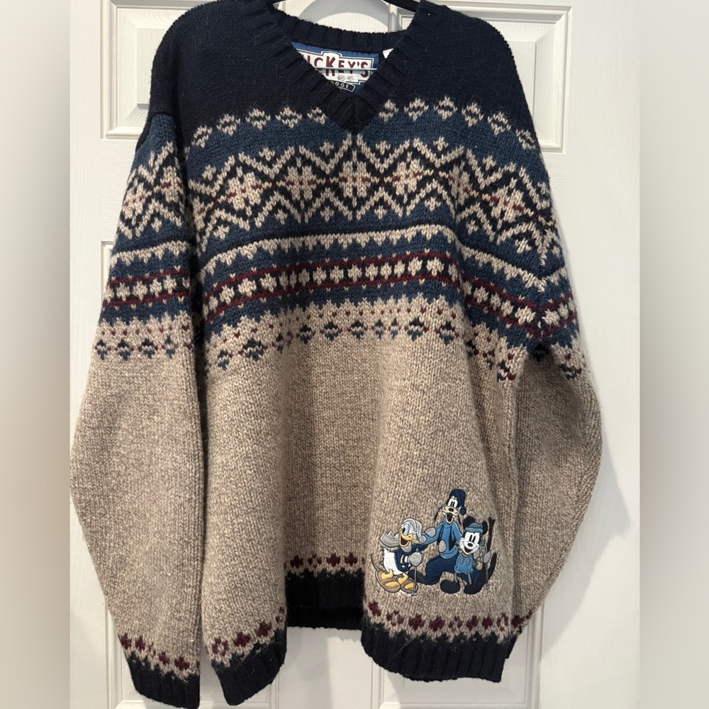 Disney V-Neck Sweater with Mickey & Friends - Navy and Beige